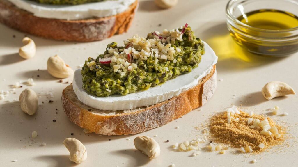 Tartine de fromage au pesto de fanes de radis : recette gourmande
