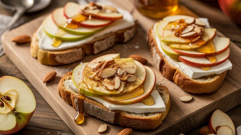 Tartines de pommes rôties au miel, fromage et amandes : recette savoureuse