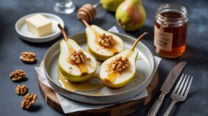 Poires gratinées au miel et fromage : recette gourmande