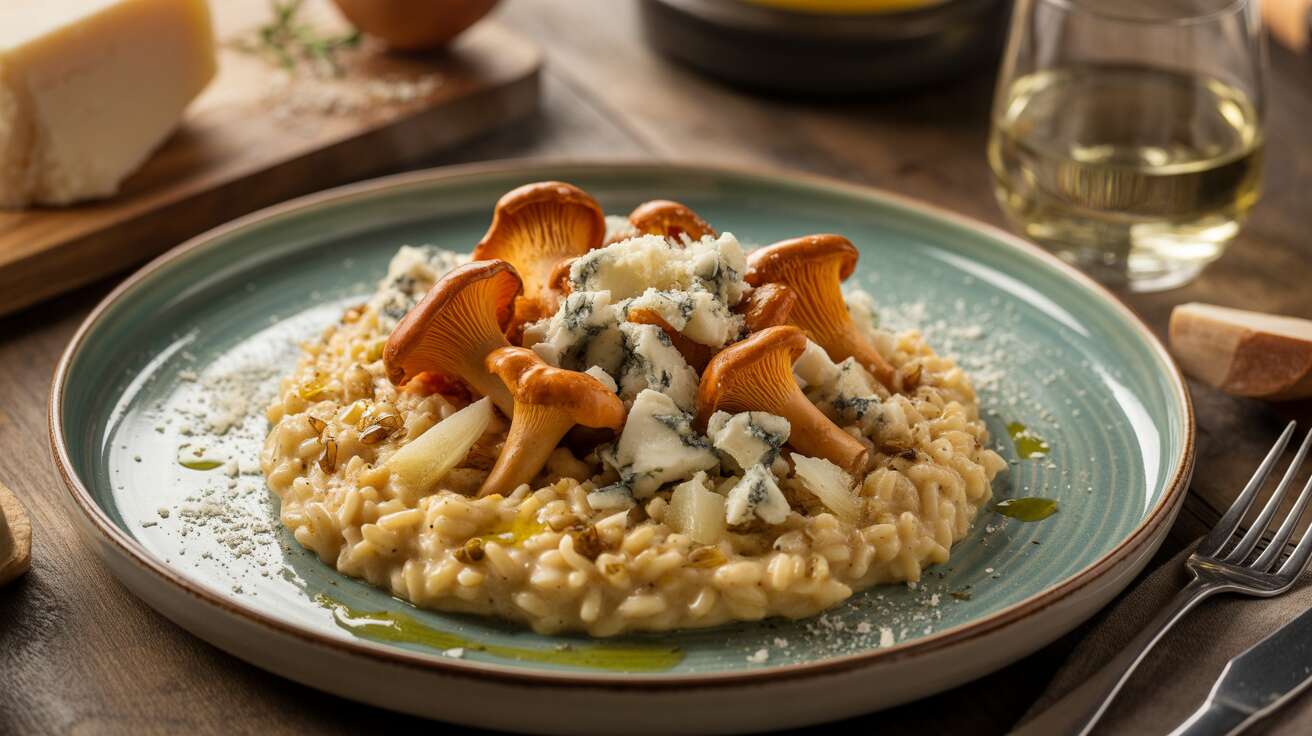 Recette de risotto aux chanterelles et sauce au bleu