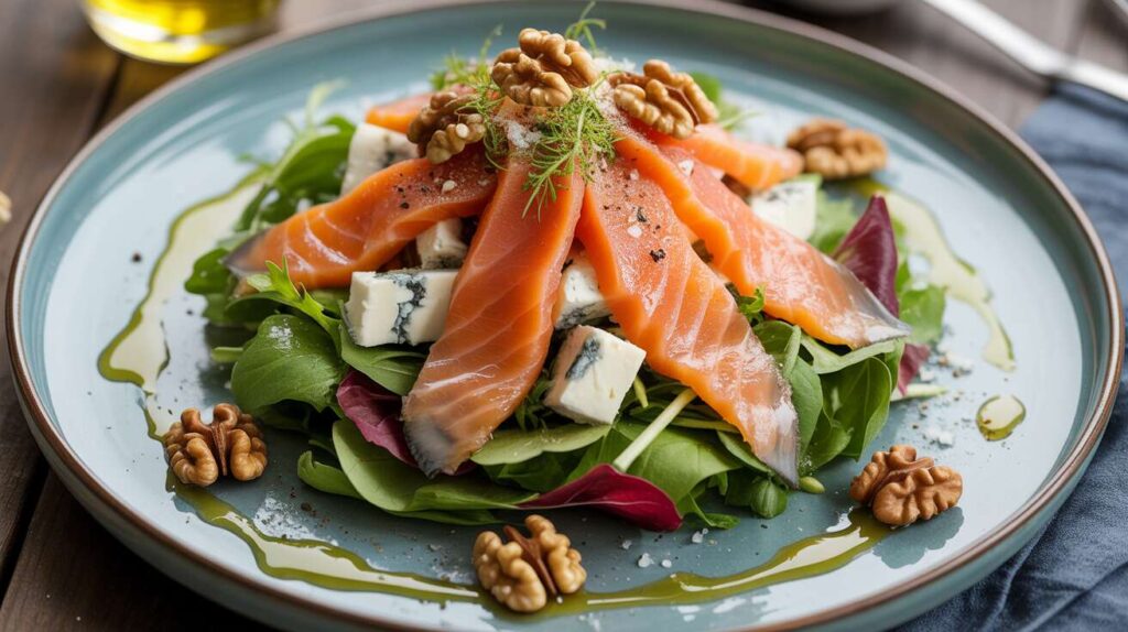 Salade au saumon fumé et au bleu : recette gourmande