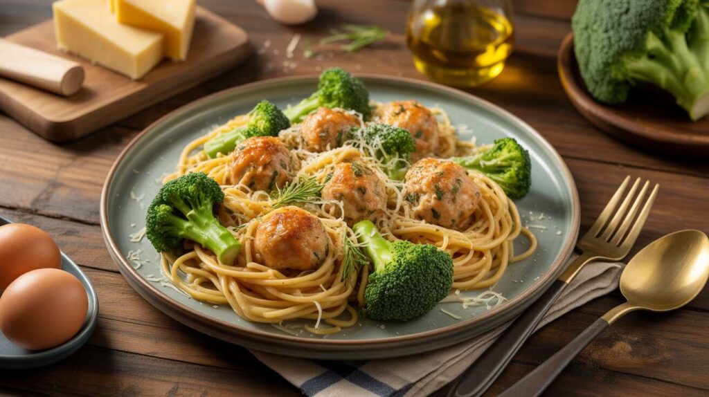 Spaghettis au brocoli et boulettes de poulet légères : recette facile et saine