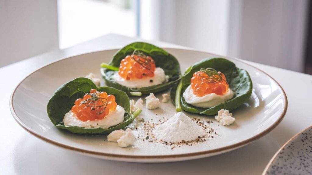 Cœurs d&rsquo;épinard légers aux œufs de saumon : apéritif minceur