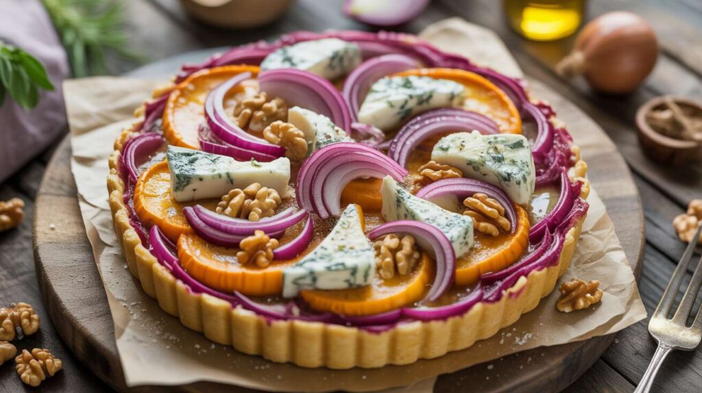 Tarte flambée au potimarron et fromage bleu : recette gourmande