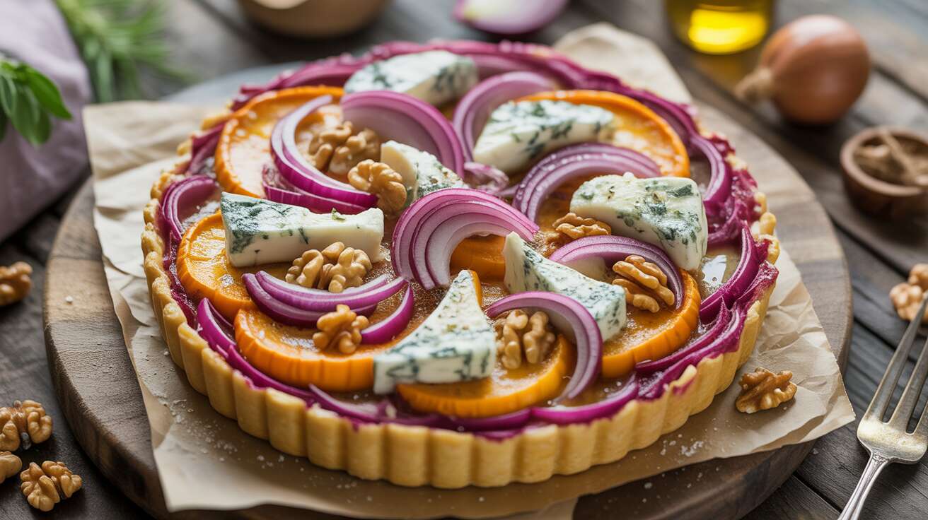 Tarte flambée au potimarron et fromage bleu : recette gourmande