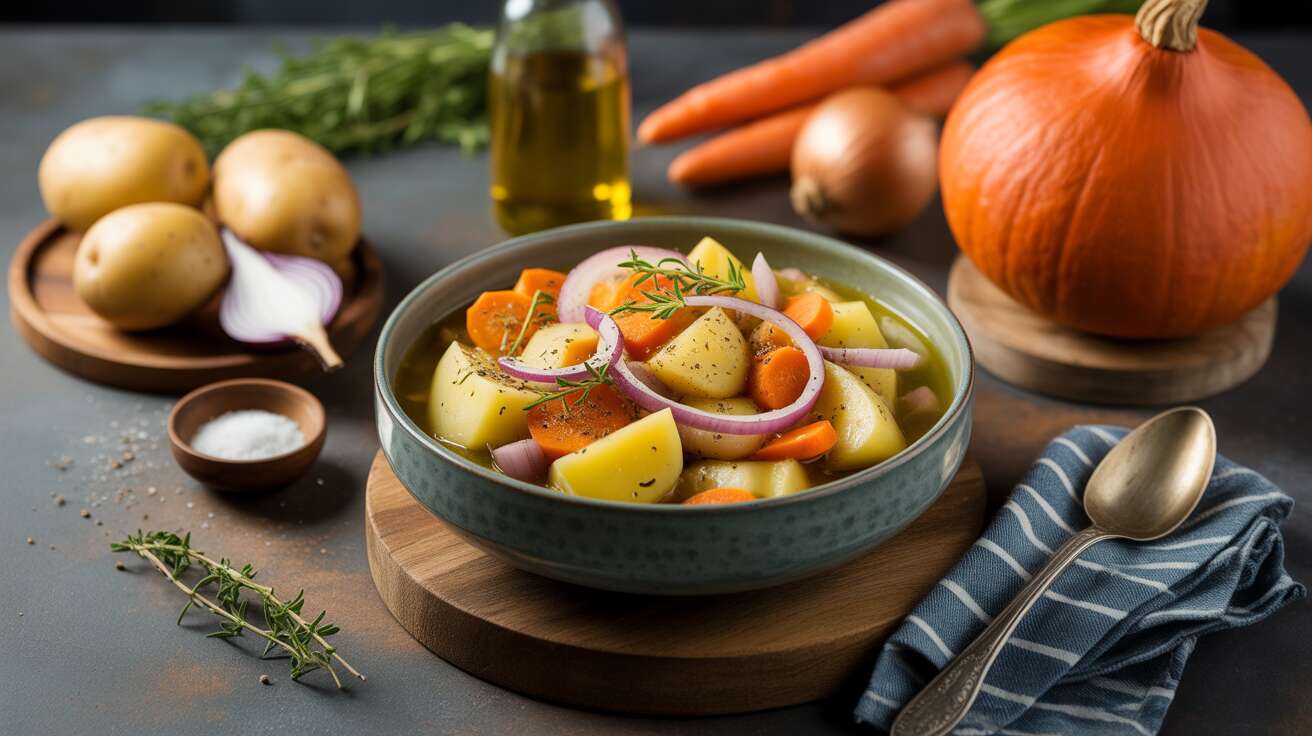 Ragoût léger : pommes de terre, potimarron, carottes et oignons