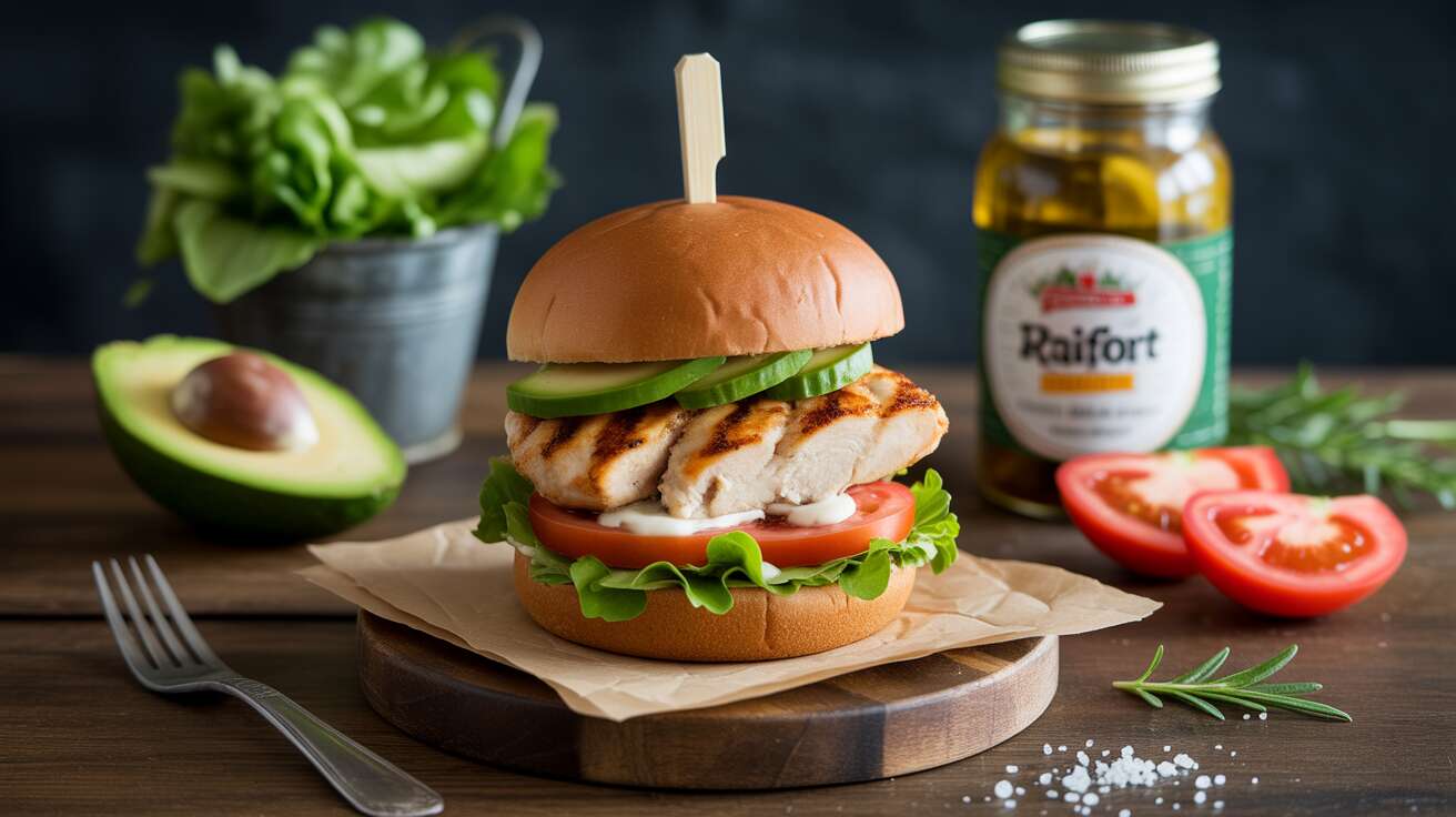 Burger au poulet et avocat : recette légère au raifort