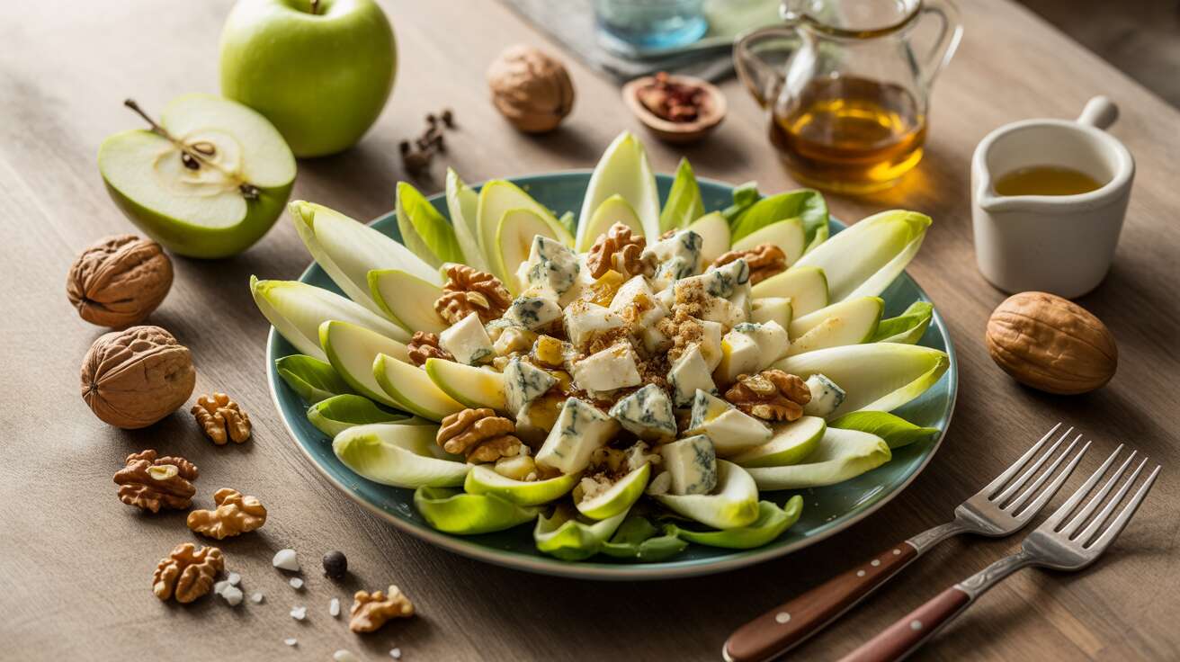 Salade d'endives, pomme verte, noix et bleu : une recette gourmande