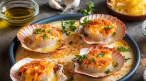 Coquilles Saint-Jacques gratinées au gouda léger