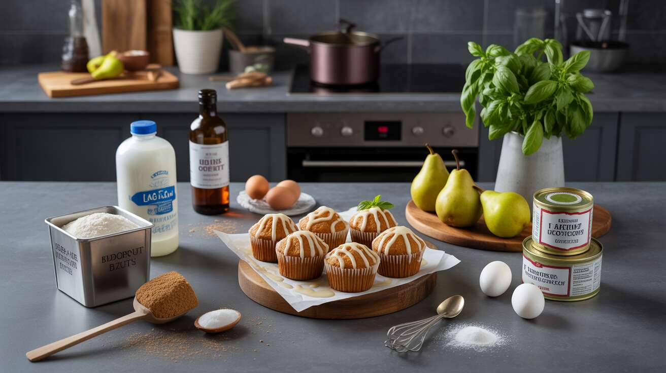 Muffins légers poire et sirop de basilic : recette gourmande