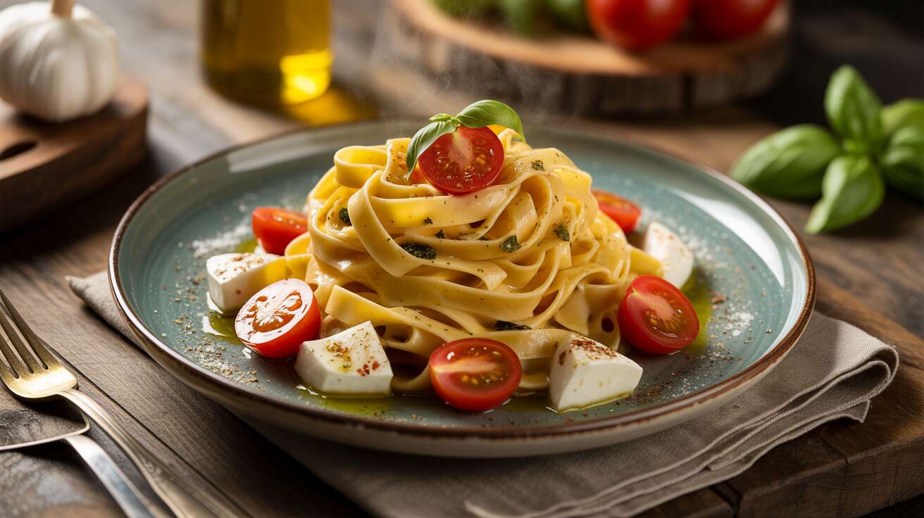 Tagliatelles légères : recette aux tomates cerises, mozzarella et basilic