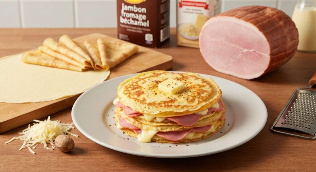 Crêpe jambon fromage béchamel au four : recette savoureuse