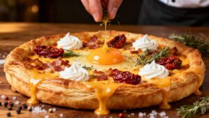 Recette de Tarte au Gouda, tomates Séchées et Lardons Grillés