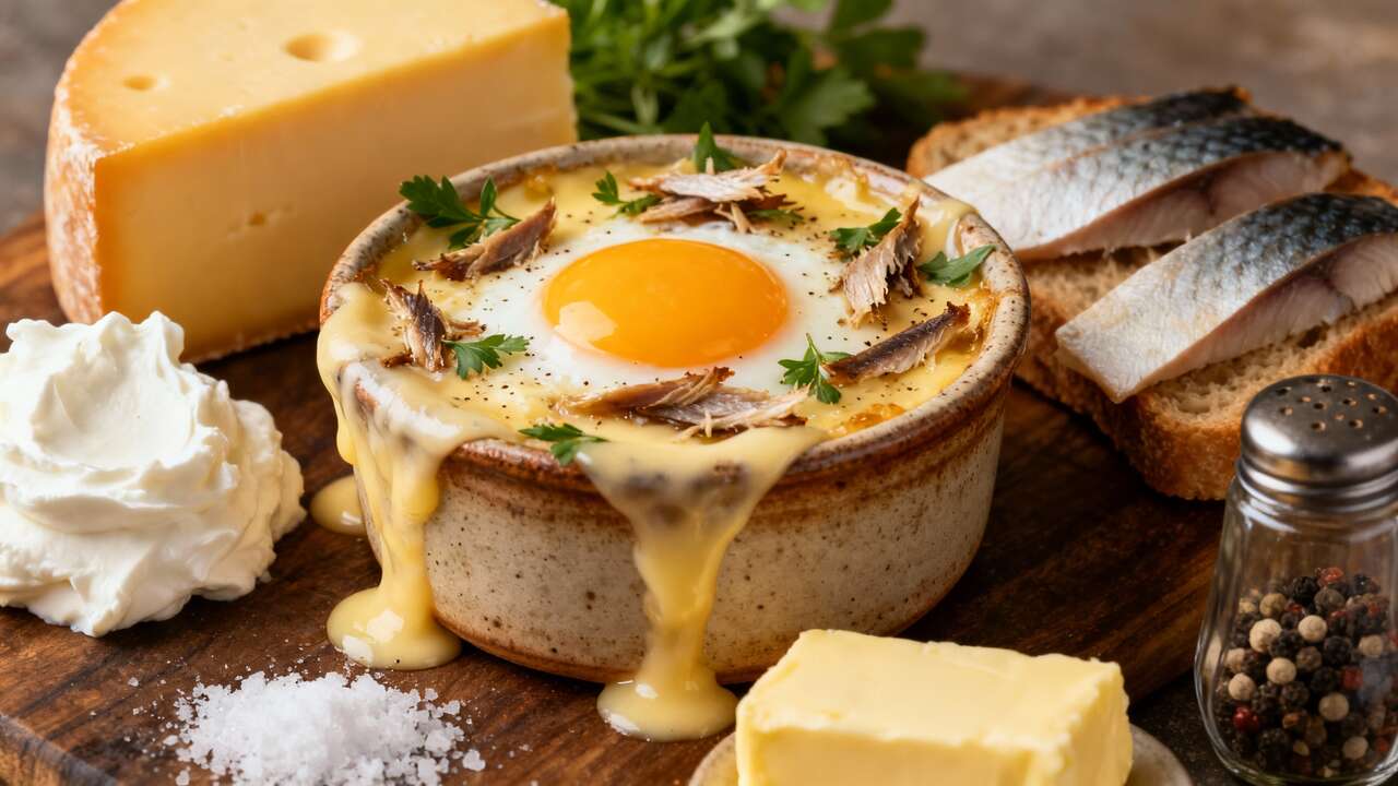 Recette Œuf Cocotte au Maroilles et Maquereau Fumé