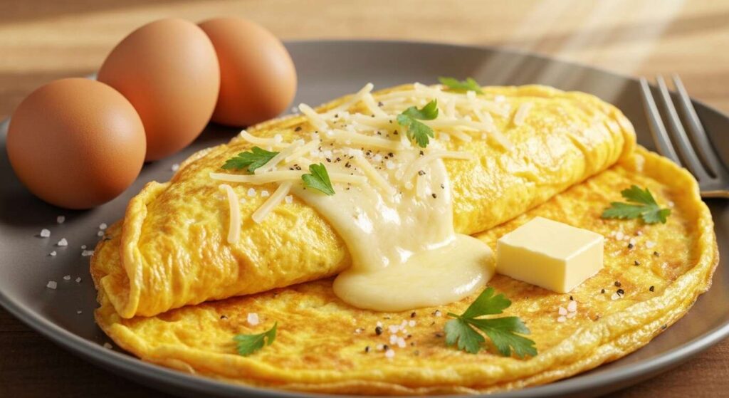Omelette baveuse au fromage : recette savoureuse et gourmande