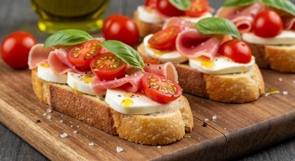 Bruschetta tomate mozzarella et jambon de Parme : recette savoureuse