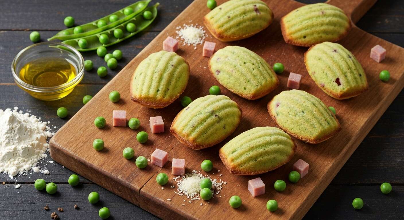 Madeleines légères aux petits pois, jambon et fromage râpé