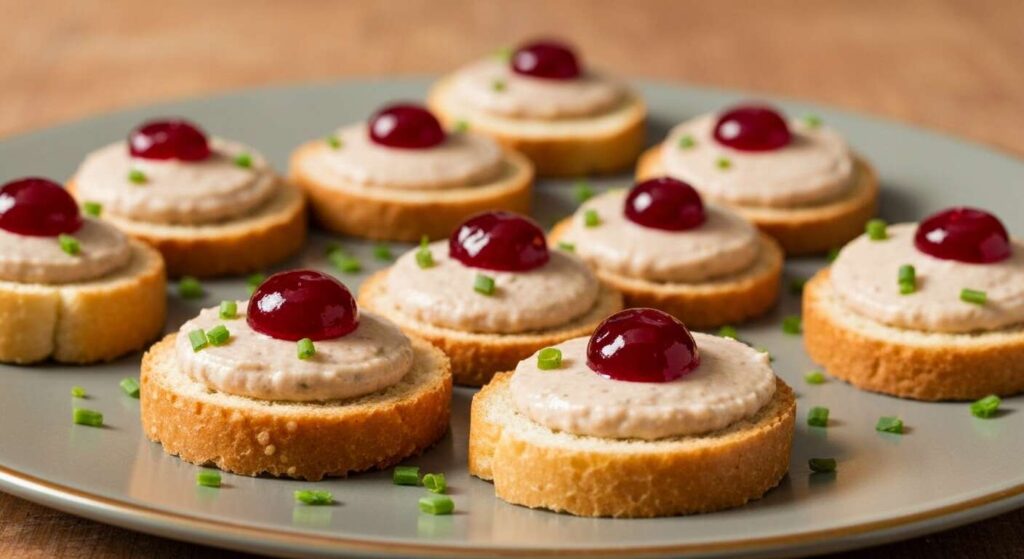 Canapés à la mousse de canard et gelée de cranberries