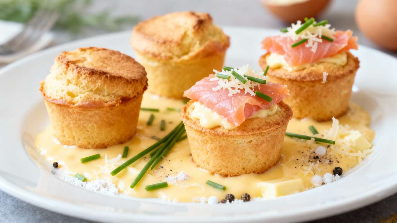 Petits soufflés au saumon, ciboulette et fromage