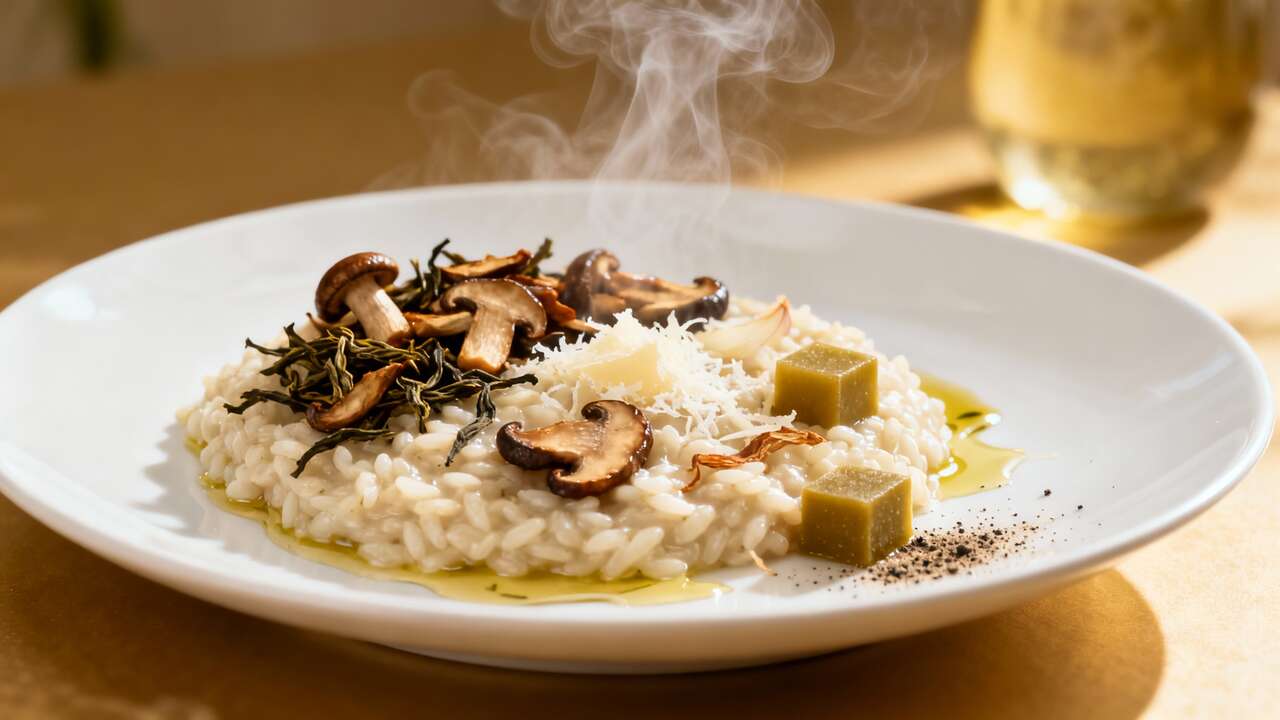Risotto léger au thé de Chine et champignons : recette savoureuse
