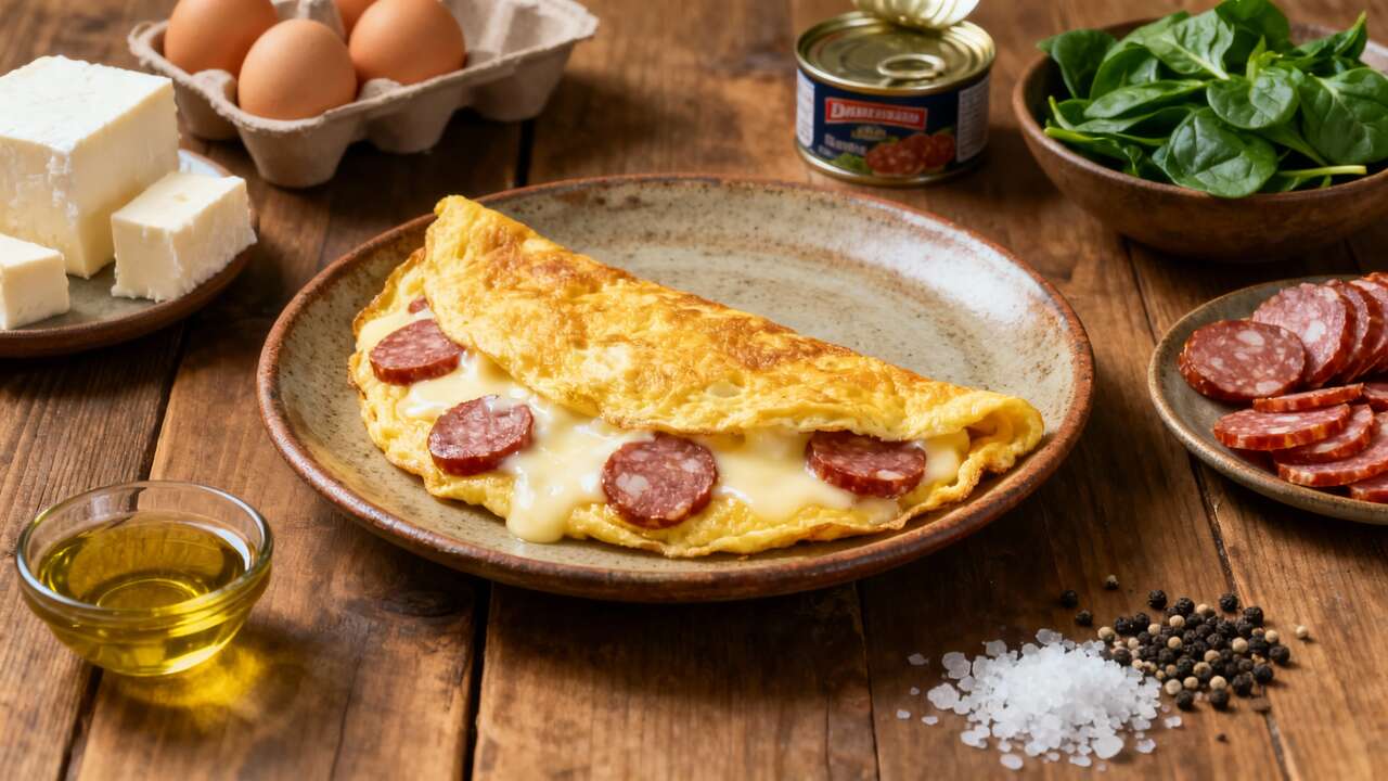 Recette Omelette : fromage Frais, épinards et Saucisse Fumée