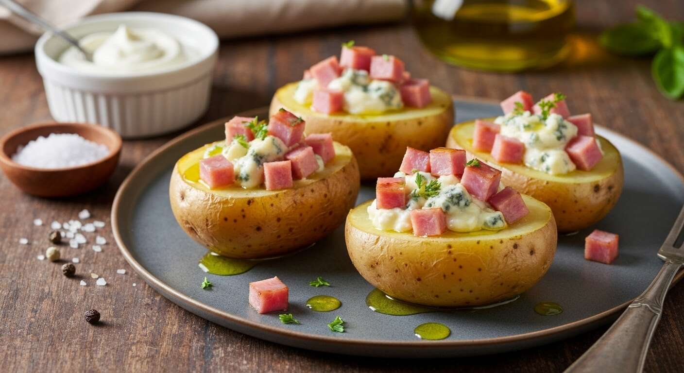 Pommes de Terre Farcies au Bleu et Dés de Jambon