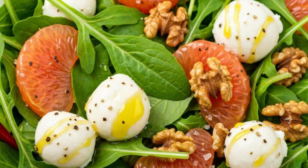 Salade de mâche et pamplemousse aux billes de fromage : recette savoureuse