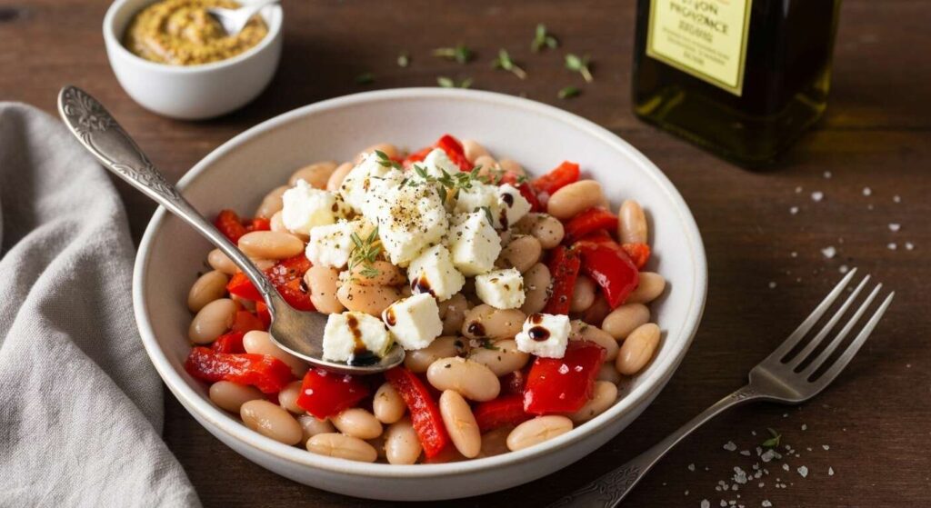 Recette de salade de haricots blancs, poivrons et fromage de brebis