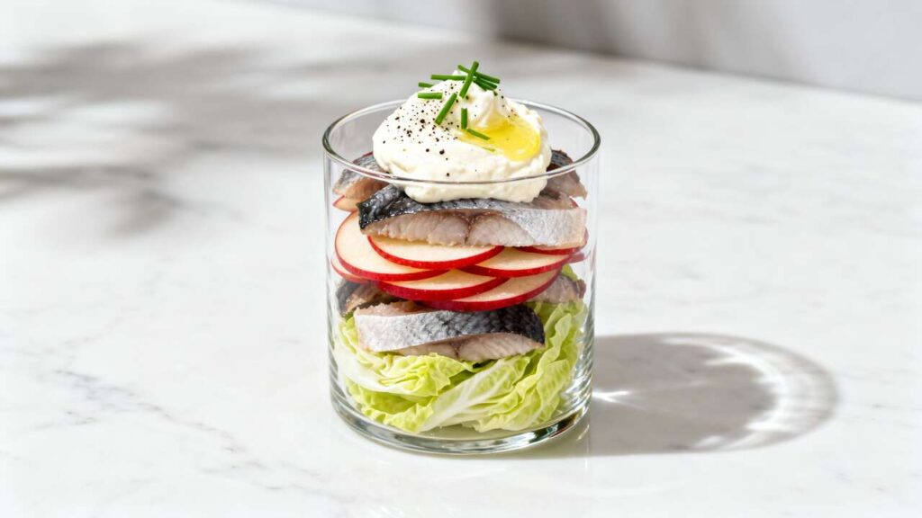 Recette Verrines Légères : endives, pomme Rouge et Hareng