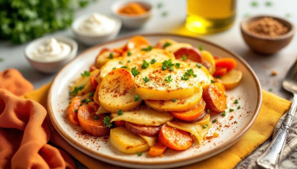 Plus légère que le gratin dauphinois, cette recette met bien plus de couleurs dans l&rsquo;assiette