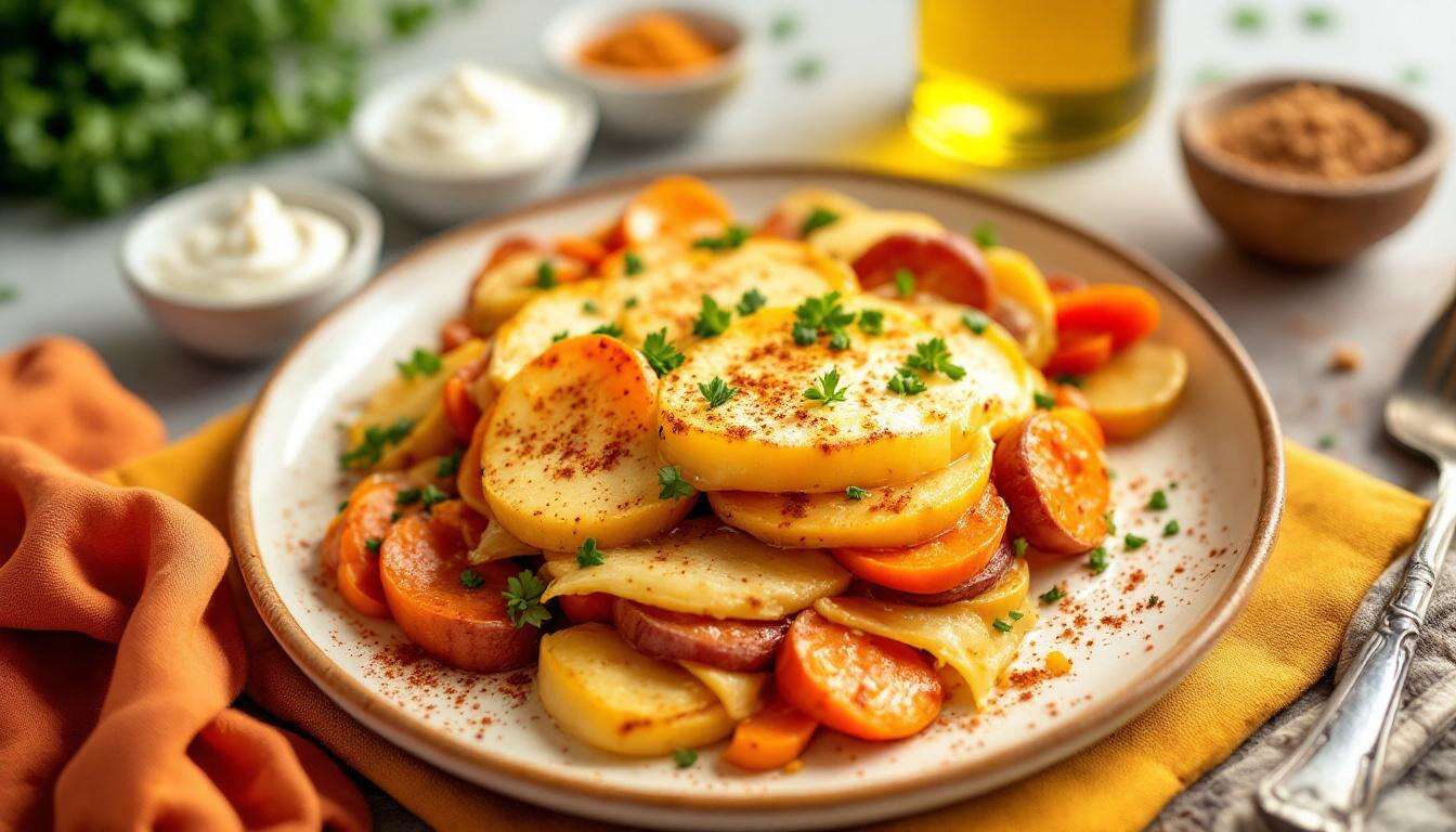 Plus légère que le gratin dauphinois, cette recette met bien plus de couleurs dans l&rsquo;assiette