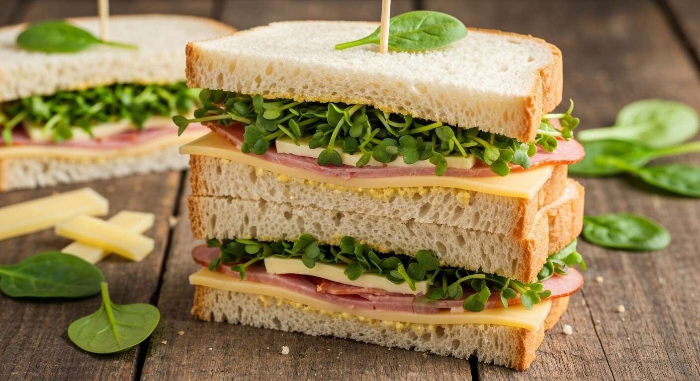 Recette de club sandwich : fromage, jambon Serrano et pousses d'épinards