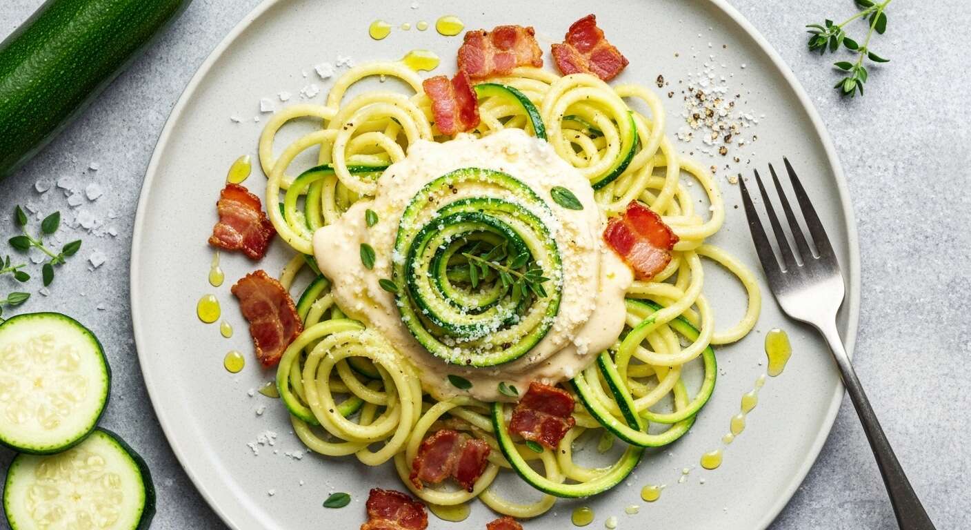 Spaghettis de courgettes façon carbonara légère : recette minceur