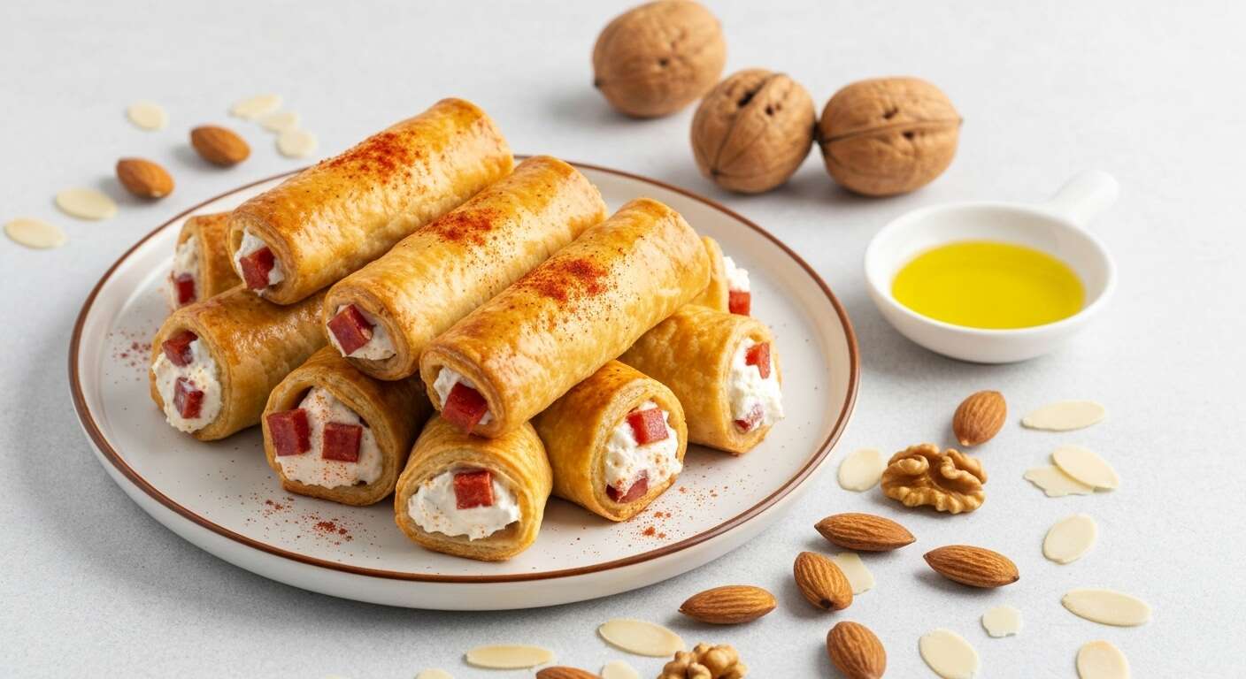 Cigares apéritifs : chorizo, fromage frais, noix et amandes