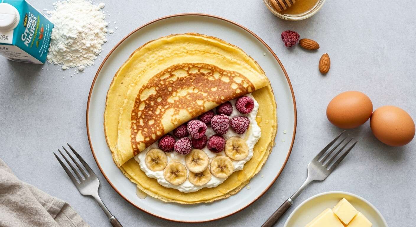 Crêpes légères fourrées ricotta, framboises et bananes avec les enfants
