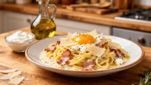 Spaghetti carbonara au fromage de chèvre : recette savoureuse