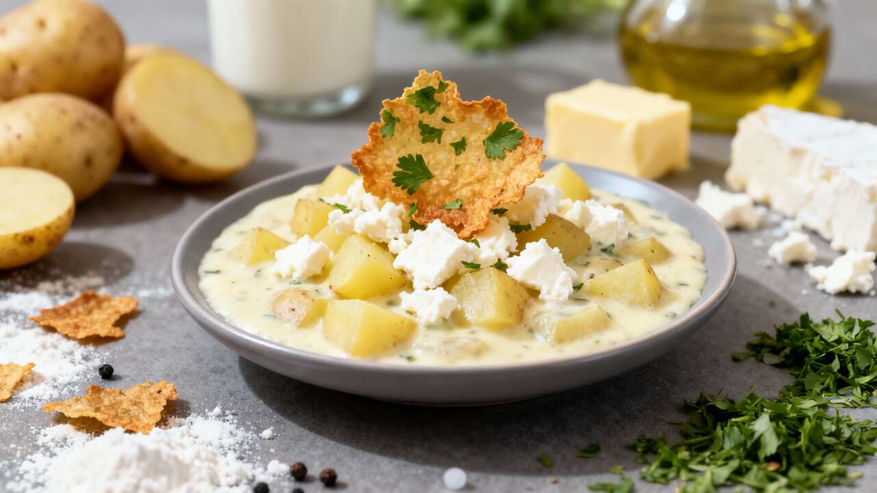 Béchamel de Pommes de Terre au Fromage Frais et Chips au Persil : recette Gourmande