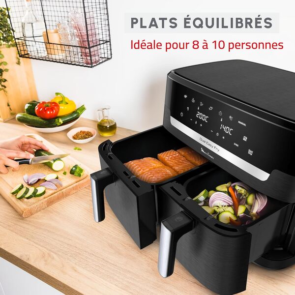 Moulinex Double friteuse à air XXL 11L, 8personnes et plus, Grand panier jusqu'à 3kg, 7programmes prédéfinis, Dual Easy Fry XXL, EZ9428F0, Noir