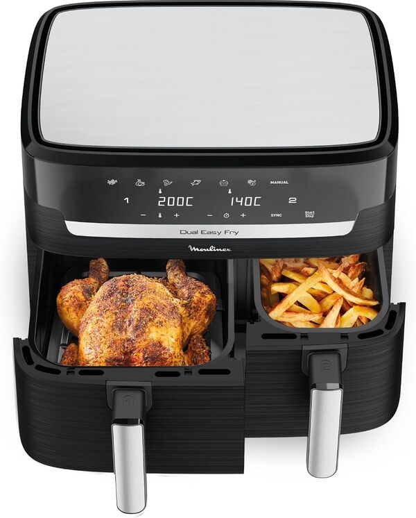 Moulinex Easy fry Essential inox, 8,3L, Jusqu'à 8 personnes, 7 Programmes intuitifs, Air Fryer, Repas complet, synchronisation, Économie d'énergie, Application dédiée, EZ901820