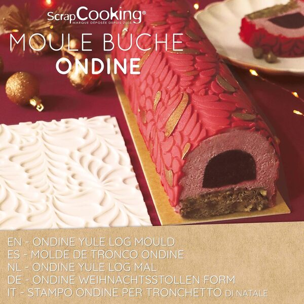 ScrapCooking - Kit Bûche de Noël Ondine - Avec Moule, Insert, Tapis Silicone & Support - Accessoires Pâtisserie Dessert de Noël - Avec Recette Bûche Framboises Noisettes - 1941
