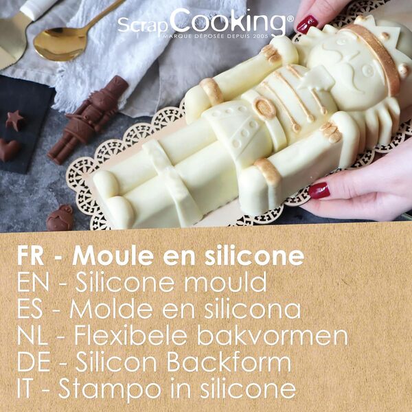 ScrapCooking - Moule en Silicone Casse-Noisette - Moule à Gâteau, Bûche & Biscuits de Noël - Ustensile Souple Pâtisserie - Apte Four & Congélateur - Bonhomme Nutcracker - Doré - 2999