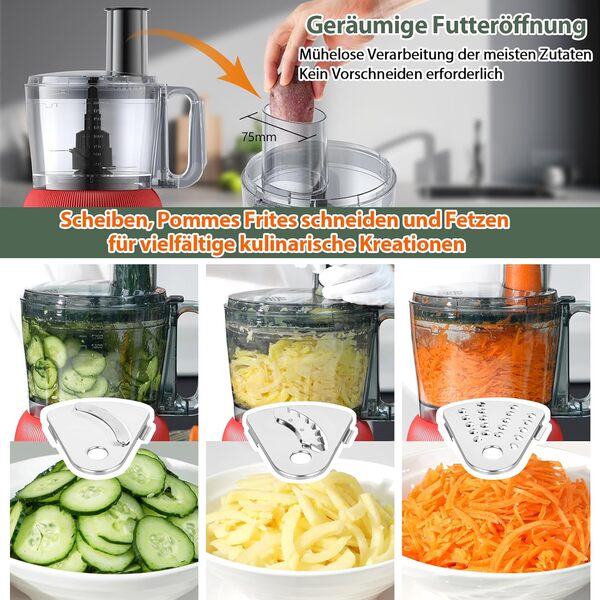 Robot Cuisine Multifonctions 1500W, 2,5L Robot Cuisine et 2L Verre Mixeur Blender Combinés, Avec 2 Vitesses et Fonction Pulse pour Viande, Legume, Smoothie, Extraction de Nutriment et Plus Encore