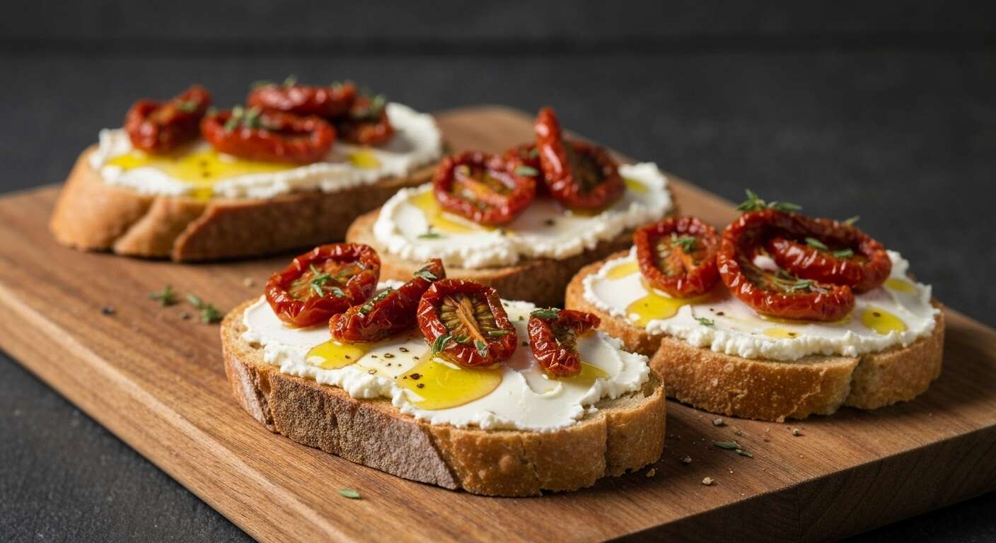 Tartine au fromage frais, tomates séchées et thym : recette gourmande