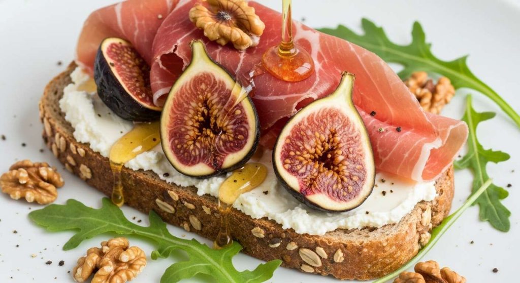 Tartine légère : jambon de Parme, figue et fromage frais