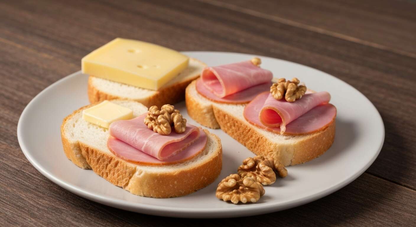 Recette mini croque-monsieur : fromage frais, jambon et noix