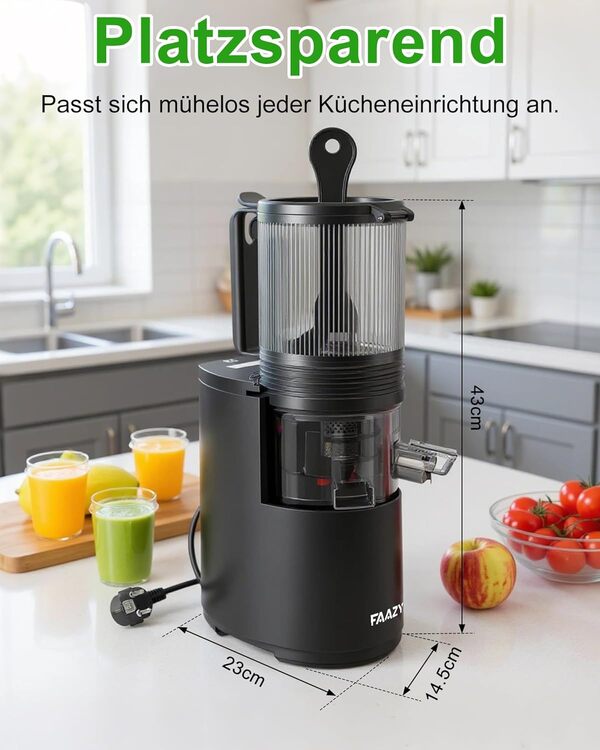 Presse-agrumes pour légumes et fruits entiers, 130 mm de large et tube d'alimentation plus grand, facile à nettoyer, presse-agrumes lent avec 2 verres, presse-agrumes électrique
