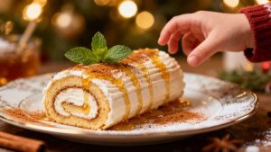 Bûche roulée légère : menthe, miel et cannelle