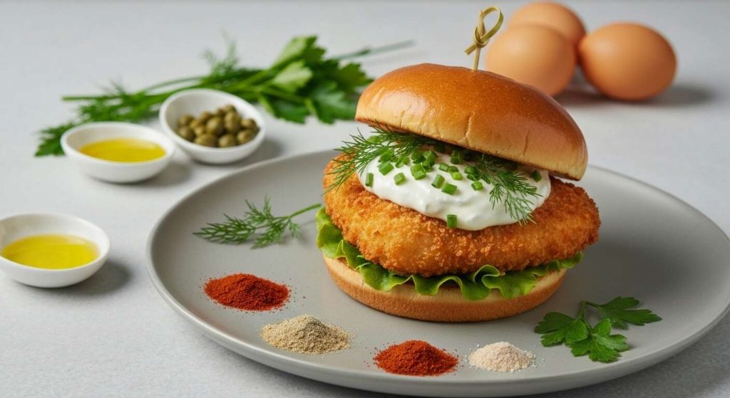 Burger léger au poisson pané, sauce tartare sans friture