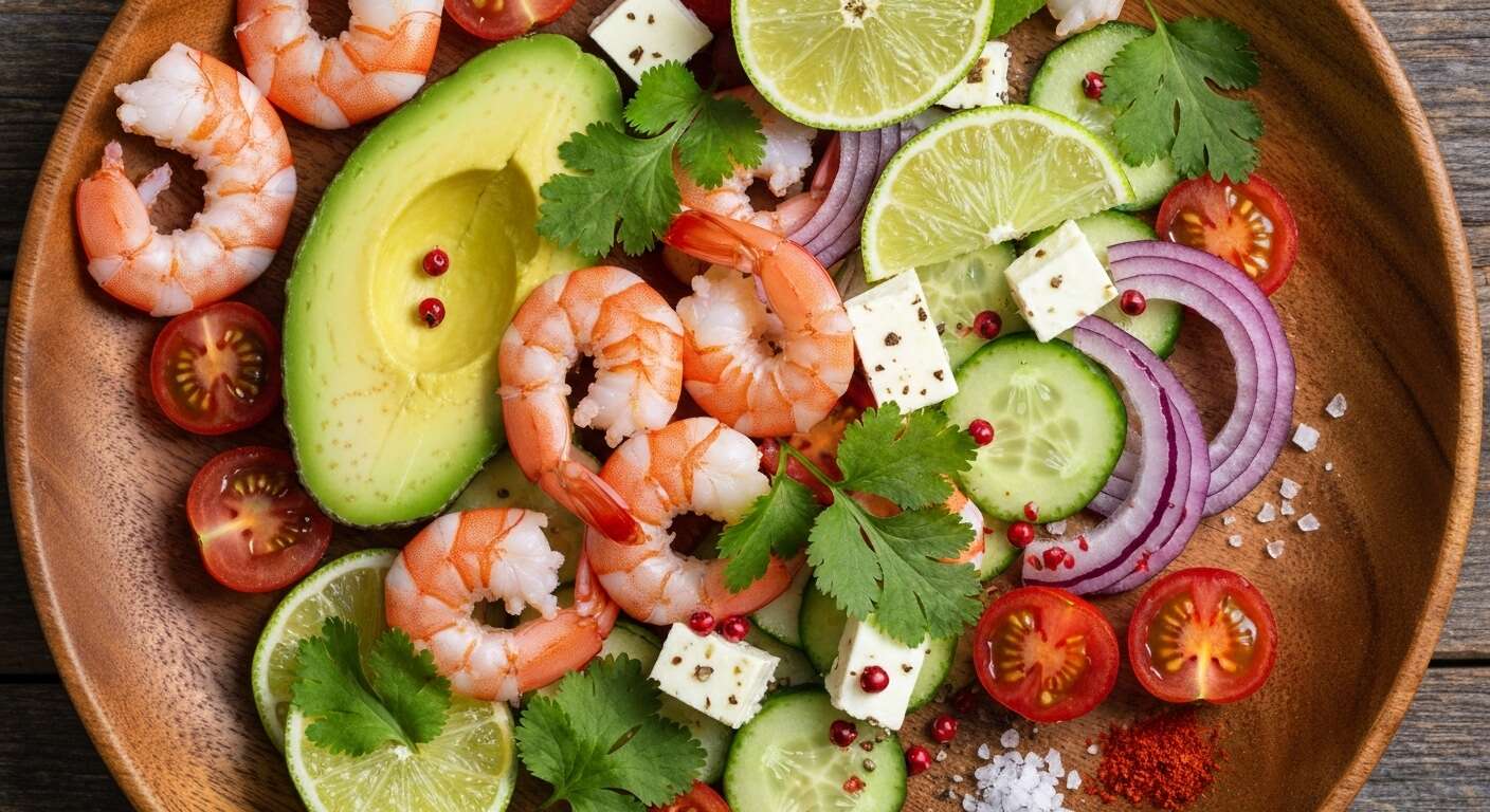 Recette savoureuse : salade aux crevettes, avocat et fromage frais