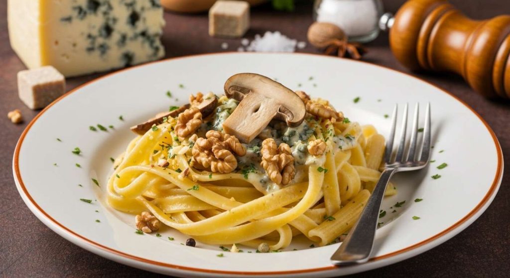 Recette de pâtes aux champignons et sauce au bleu